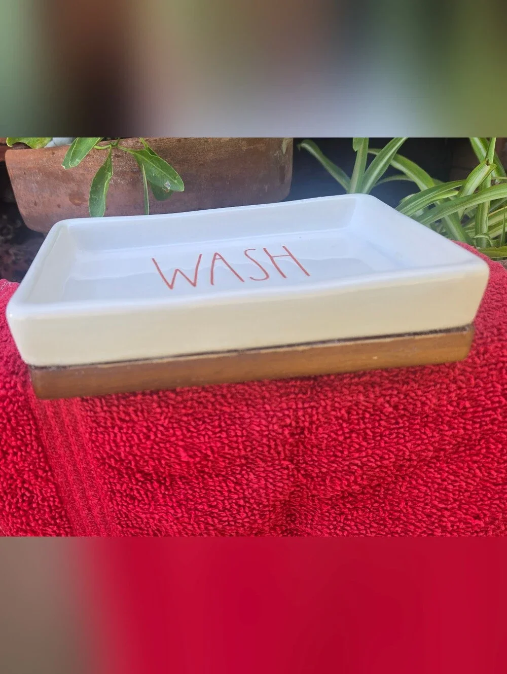 Rae Dunn Cream 'Wash' Bath Soap Dish with Orange Pumpkin Accents